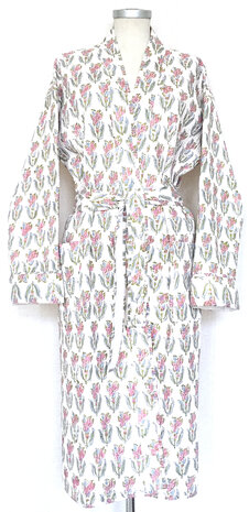  kimono quilted katoen -  9  roze/licht groen op wit