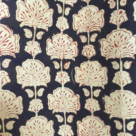  kimono hand blockprint 7 zwart/rood bloem