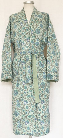  kimono quilted katoen - 1 aqua/khaki bloem