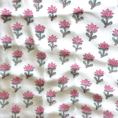 deken quilt eenpersoons reversible blockprint 6- blauw/roze