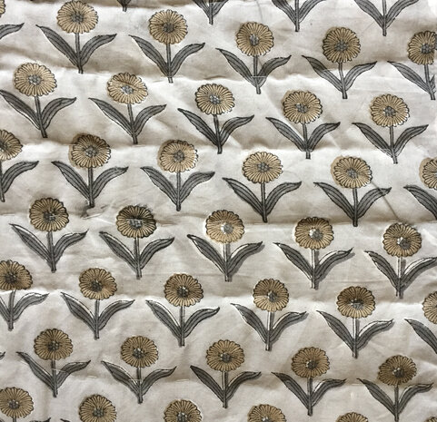 deken quilt tweepersoons reversible blockprint 7- grijs-khaki/wit-bruin