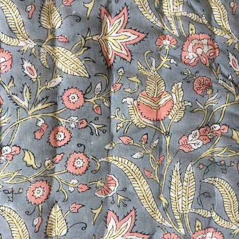 deken quilt eenpersoons reversible blockprint 9- pastel blauw-roze/geel