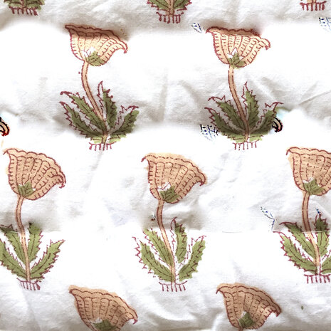 deken quilt eenpersoons reversible blockprint 11- poppy oranje/pastel geel