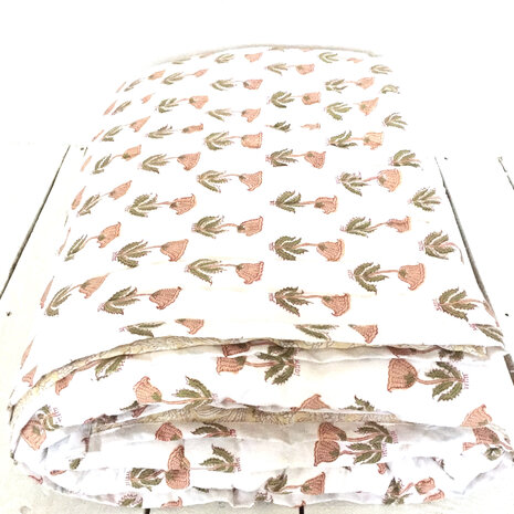 deken quilt eenpersoons reversible blockprint 11- poppy oranje/pastel geel