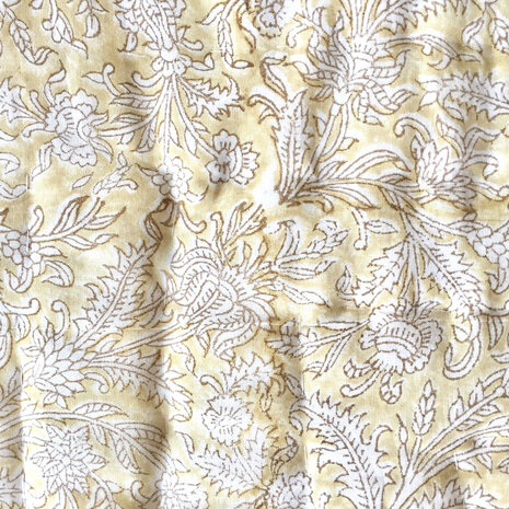 deken quilt eenpersoons reversible blockprint 11- poppy oranje/pastel geel