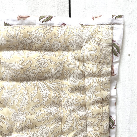 deken quilt eenpersoons reversible blockprint 11- poppy oranje/pastel geel