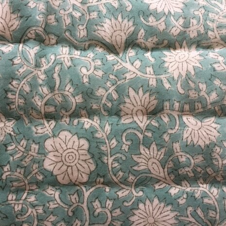 UITVERKOCHT-deken quilt eenpersoons reversible blockprint 13- donker turquoise /khaki-wit