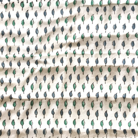 deken quilt tweepersoons reversible blockprint 3- grijs-turquoise /blaadje groen