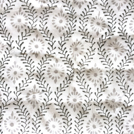 deken quilt tweepersoons reversible blockprint 14- okergeel/zwart-grijs