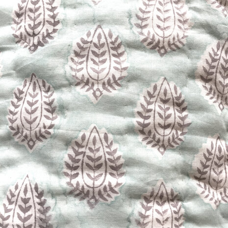 deken quilt tweepersoons reversible blockprint 5- zeegroen /aquablauw