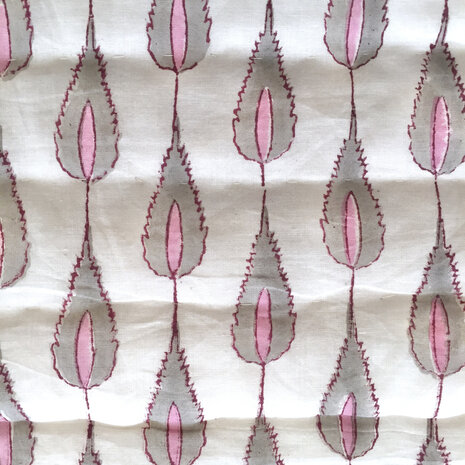  deken quilt tweepersoons reversible blockprint 17- framboos/roze-grijs