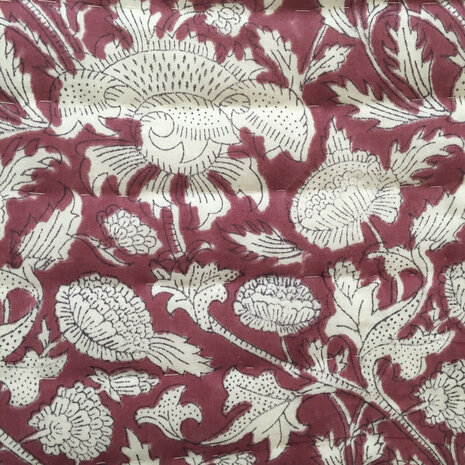  deken quilt tweepersoons reversible blockprint 17- framboos/roze-grijs