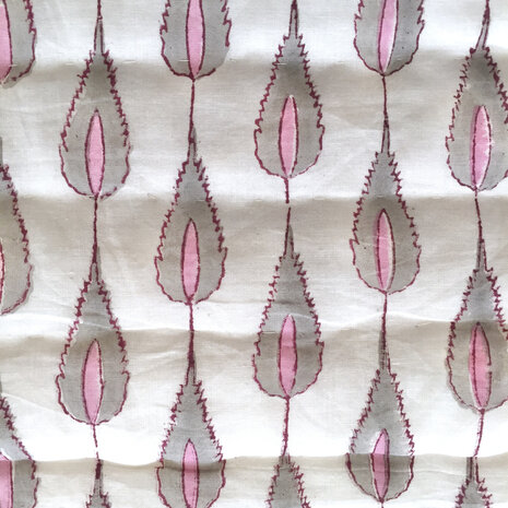 deken quilt eenpersoons reversible blockprint 14- zeegroen/roze-grijs
