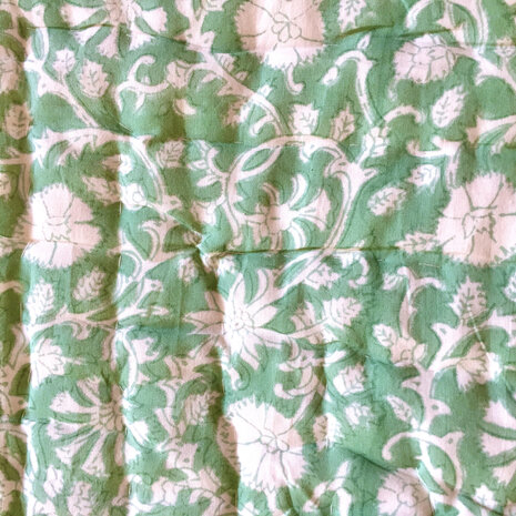 deken quilt eenpersoons reversible blockprint 16- groen-koraal roze/ jade groen