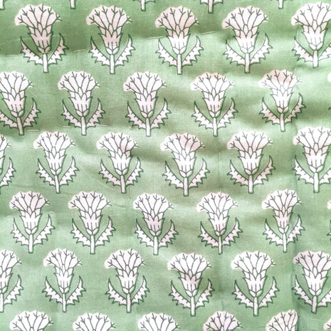  UITVERKOCHT - deken quilt tweepersoons reversible blockprint 18- roze/groen