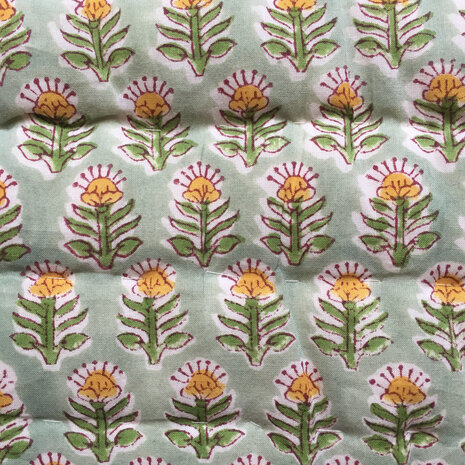 deken quilt kind reversible blockprint 1- zonnebloem/geel