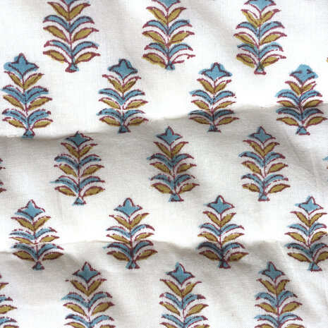 deken quilt kind reversible blockprint 5- hertje blauw/boompjes