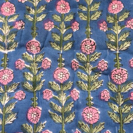 deken quilt kind reversible blockprint 6- folklore blauw-roze/ l.groen