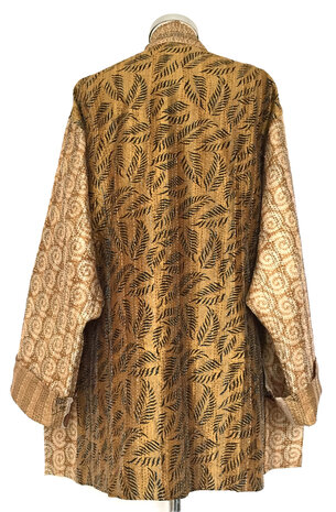 VERKOCHT- jacket kantha oversized recycled silk 10- spirals and leaves