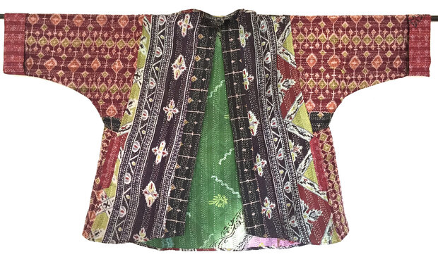 VERKOCHT- jacket kantha oversized recycled silk 11- kelim