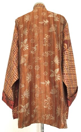 jacket reversible kantha oversized recycled silk 12- stone orange combo
