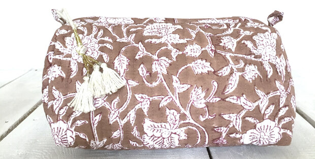 toilettas blockprint met kwastjes in 3 maten - roest rood maat M