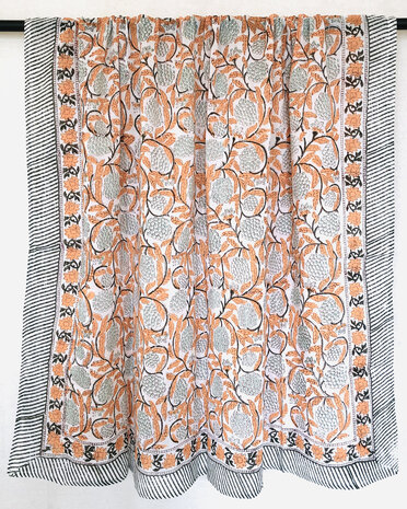 sjaal/pareo/sarong voilekatoen met hand-blockprint 1-oranje/blauw