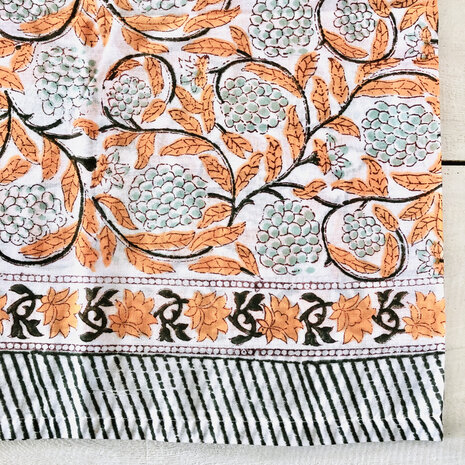 pareo/sarong/sjaal voilekatoen met hand-blockprint 1-oranje/blauw