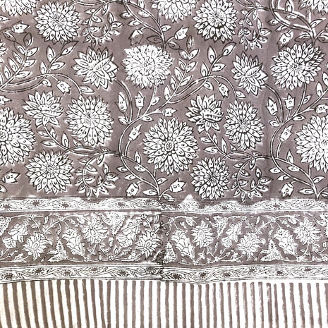 pareo/sarong/sjaal voilekatoen met hand-blockprint 4 warm grijs