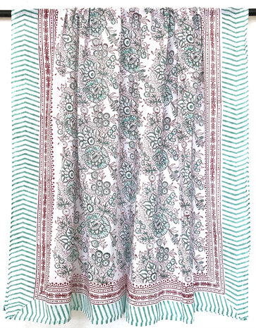 sjaal/pareo/sarong voilekatoen met hand-blockprint 5 aqua/rood