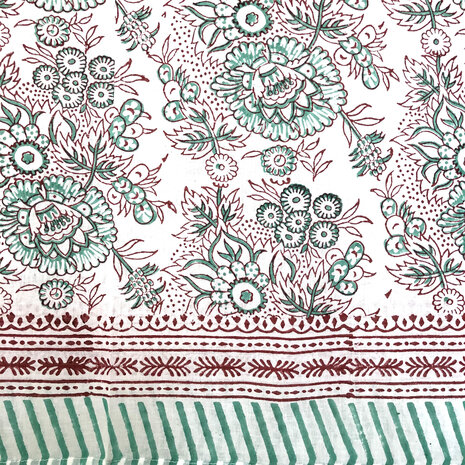 sjaal/pareo/sarong voilekatoen met hand-blockprint 5 aqua/rood