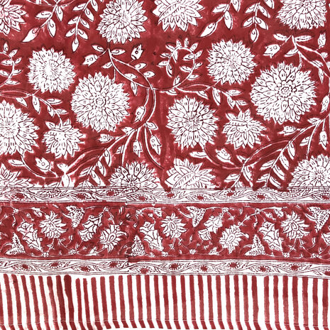 pareo/sarong/sjaal voilekatoen met hand-blockprint 6 framboos rood