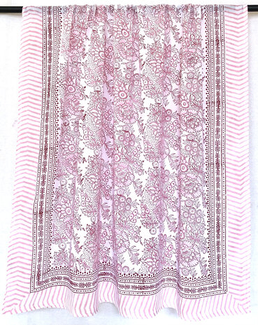 pareo/sarong/sjaal voilekatoen met hand-blockprint 7 roze/ rood