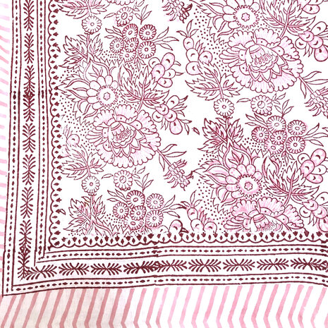 pareo/sarong/sjaal voilekatoen met hand-blockprint 7 roze/ rood