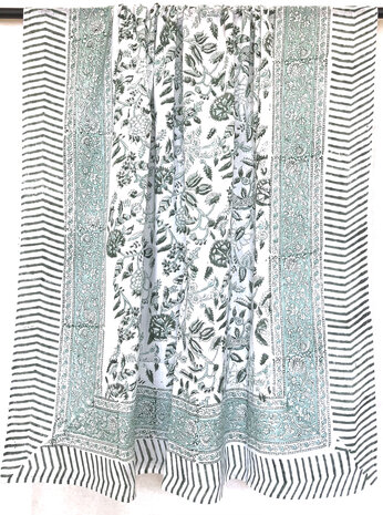 pareo/sarong/sjaal voilekatoen met hand-blockprint 9- aqua/d.groen