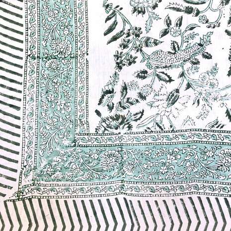sjaal/pareo/sarong voilekatoen met hand-blockprint 9- aqua/d.groen