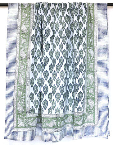 pareo/sarong/sjaal voilekatoen met hand-blockprint 10- groen/blauw