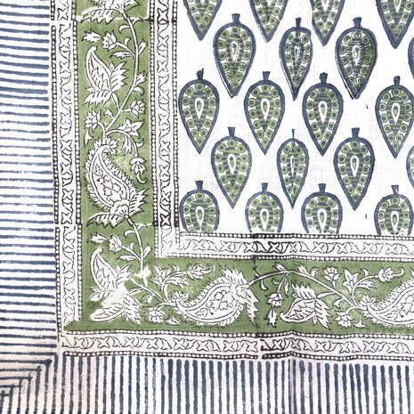 pareo/sarong/sjaal voilekatoen met hand-blockprint 10- groen/blauw