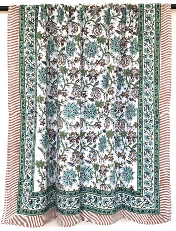 pareo/sarong/sjaal voilekatoen met hand-blockprint 11- petrol/bruin