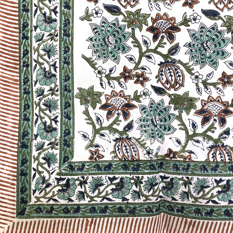 pareo/sarong/sjaal voilekatoen met hand-blockprint 11- petrol/bruin