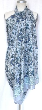 pareo/sarong/sjaal voilekatoen met hand-blockprint 12- blauw mix