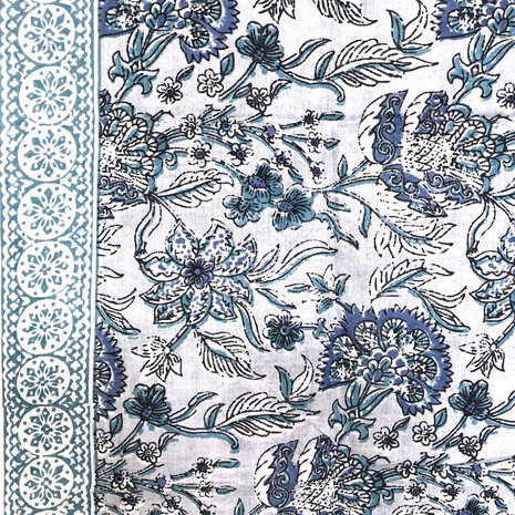 pareo/sarong/sjaal voilekatoen met hand-blockprint 12- blauw mix
