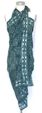 pareo/sarong/sjaal voilekatoen met hand-blockprint 16- indigo leaves