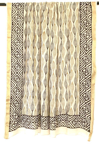 UITVERKOCHT- pareo/sarong/sjaal voilekatoen met hand-blockprint ethnic 2- ovals and squares