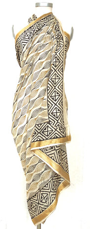 pareo/sarong/sjaal voilekatoen met hand-blockprint ethnic 2- ovals and squares