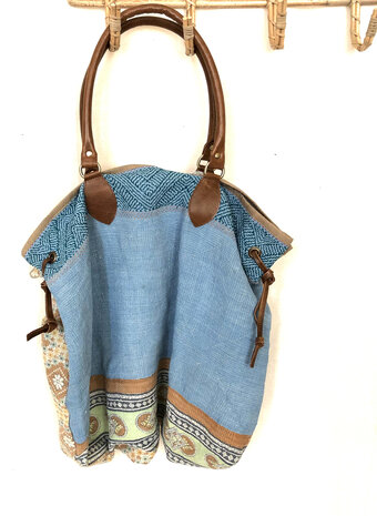 UITVERKOCHT- tas shopper XL vintage quilt 1- blauw/beige