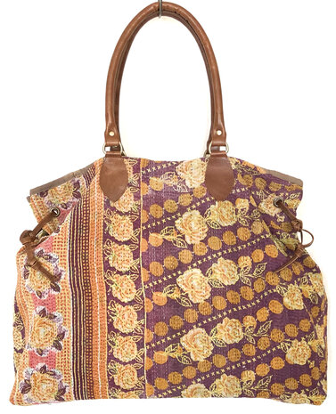 UITVERKOCHT- tas shopper XL vintage quilt 3- paars/oranje