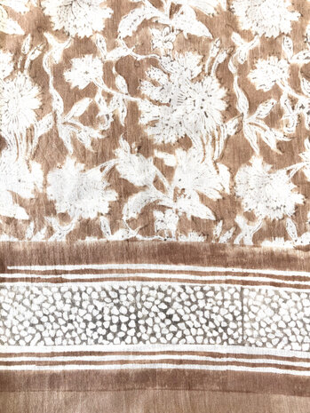 sjaal katoen blockprint  1- bruin pastel