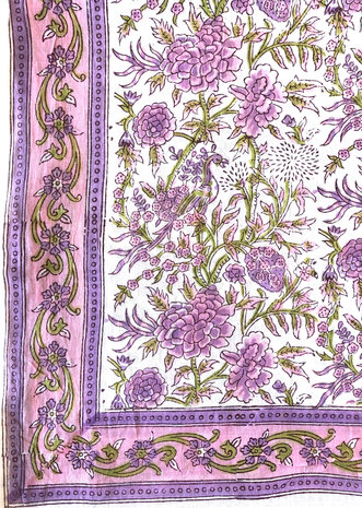 sjaal katoen blockprint 2- roze/lila