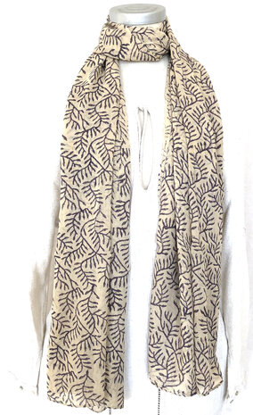 sjaal katoen blockprint 5- beige/oud paars